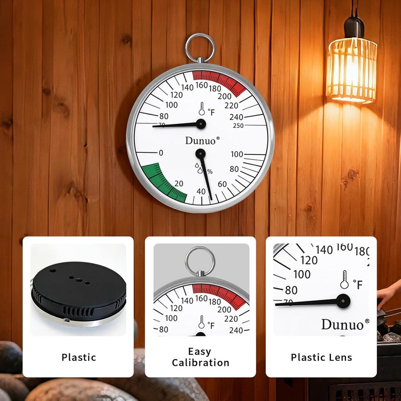 DUNUO 4 inch Sauna Thermometer Fahrenheit and Hygrometer, Mounted for Portable Steam Sauna Box, Ideal for Infrared/Indoor/Home Use, Essential Accessory and Gift for Enthusiasts (ST004PL) - Image 5